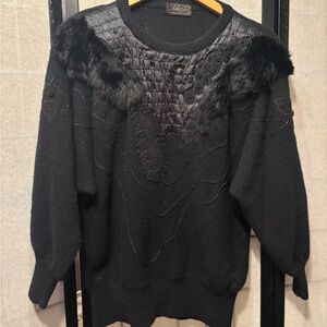 MAPLE Vintage Lambswool Angora Beaded Embroidered Quilted BatWing Sleeve Sweater